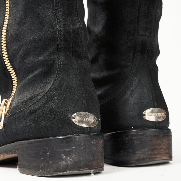 Jimmy Choo Doreen Black Rugged Suede Knee-High Boots - Picture 9 of 11